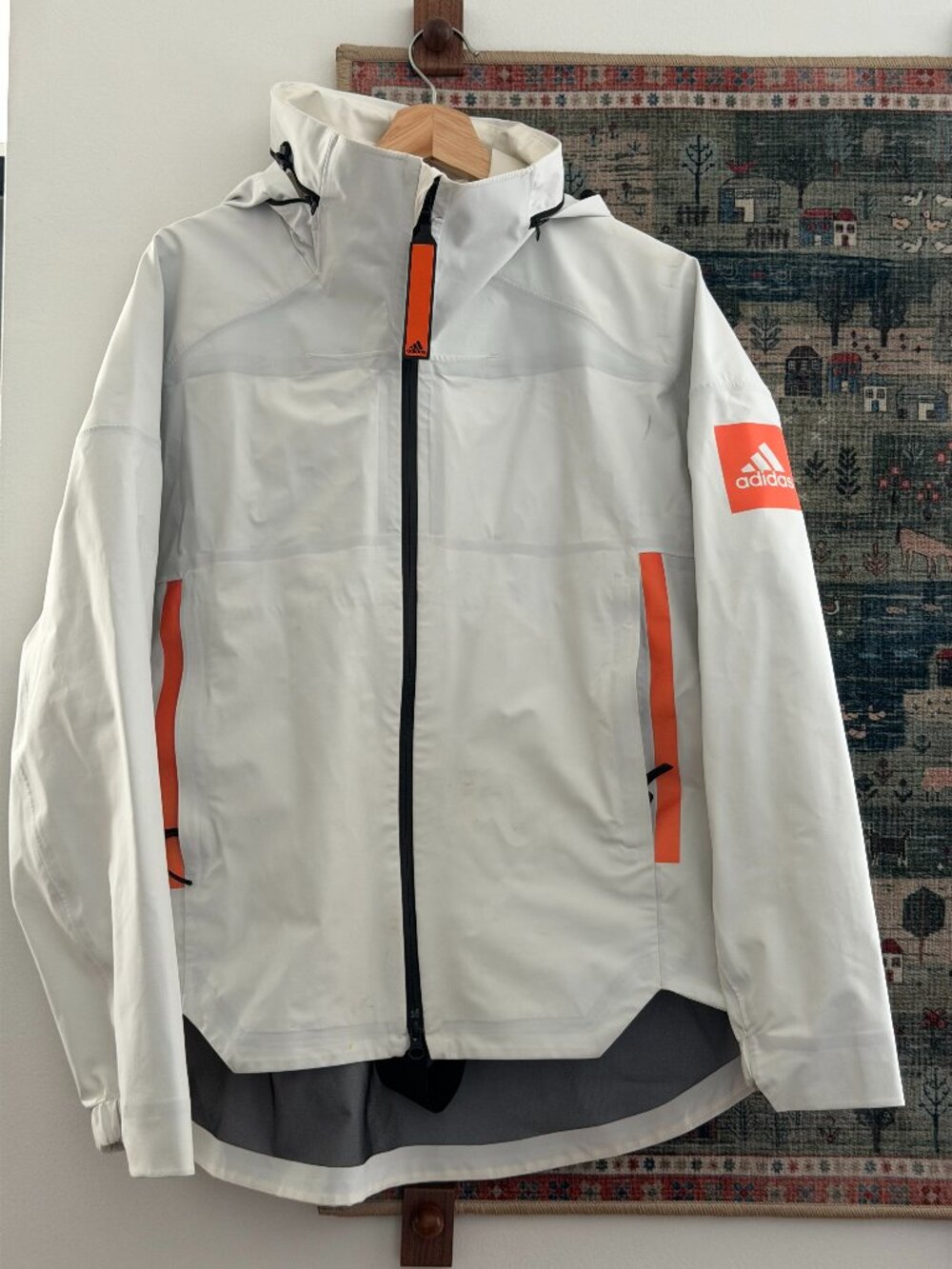 Adidas RAIN.RDY White Outdoor Raincoat with Orange Detailing